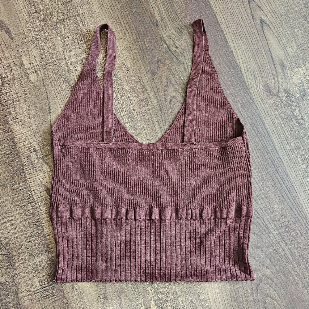 NEW!! Miss Love Ribbed Stretchy Strappy Knit Top Cropped Tank S Chocolate - Picture 2 of 8